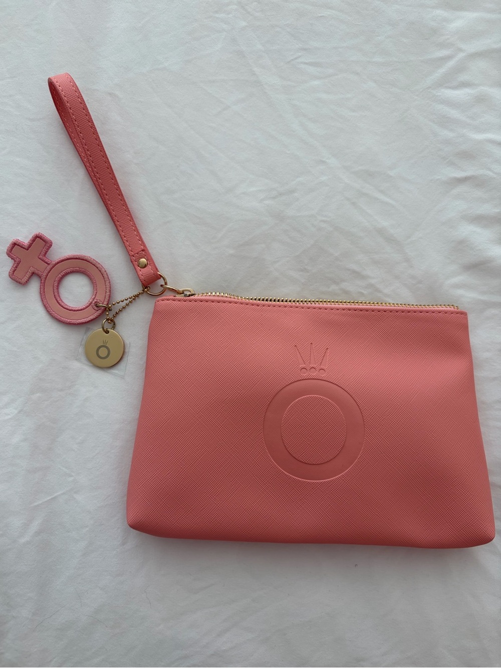 Pandora Women's Coral Pink Wristlet Pouch with Charm and Insert